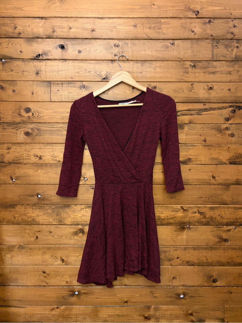 Kimchi Blue Burgundy Wrap-Style Long Sleeve Dress
